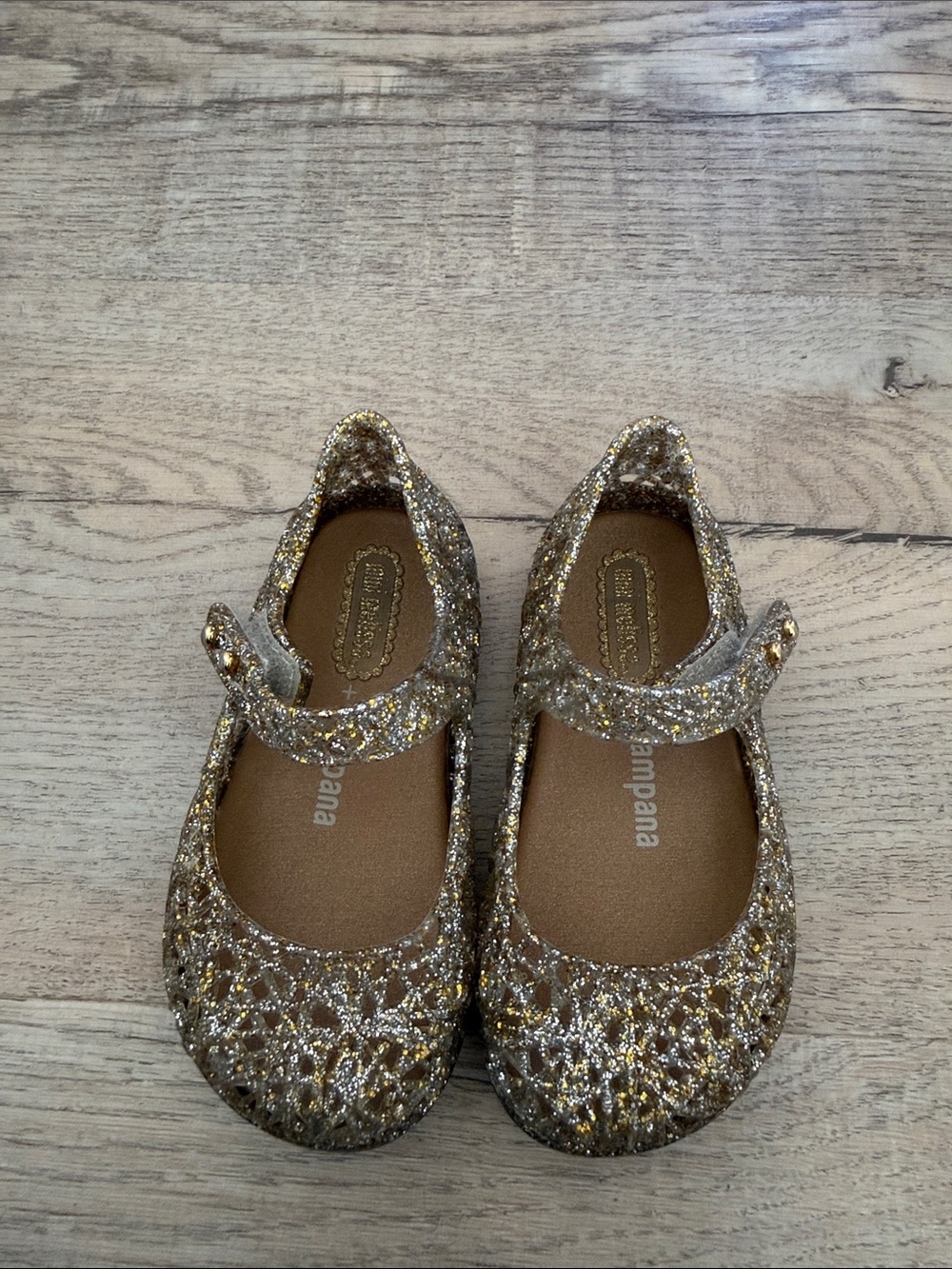 Mini Melissa Girls Glitter Gold Mary Jane Flats